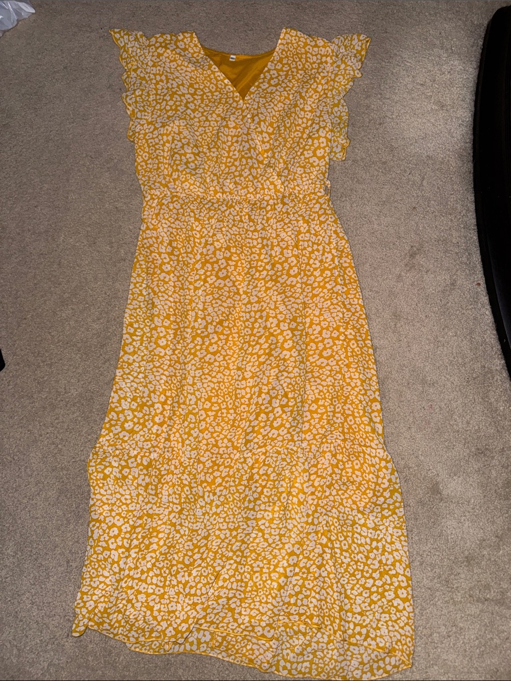 Yellow Floral Flutter Sleeve Midi Dress - Brand Unknown